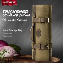 HEZHEN Knife Roll Bag Oil Wax Canvas Crazy Horse Leather Kitchen Accessories Kitchenware Chef's Knife Bag