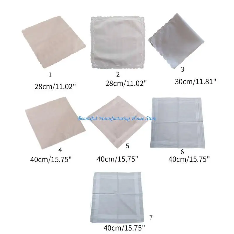 E56A Soft and Elegant Lady Cotton Handkerchiefs Lace White Hankies for DIY Embroidery