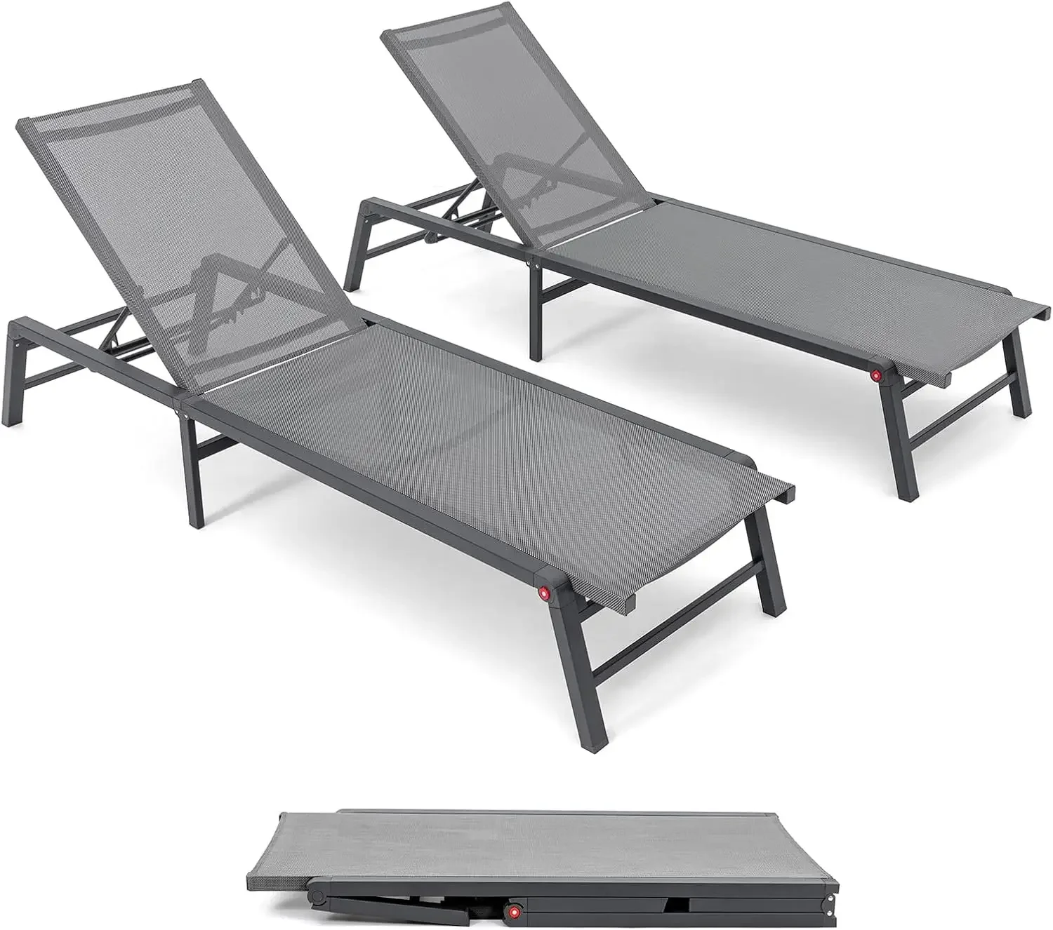 Chaise Lounge Outdoor, Assemble-Free Patio Chaise Lounge Chairs Set of 2, Pool Chaise Lounge for Sun Tanning Lay Flat