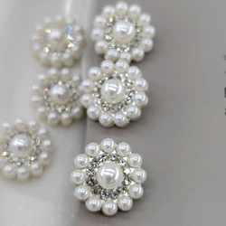 20MM Elegant Pearl Rhinestone Flower Metal Buttons Of Clothing High Quality Fashion Metal Button For Cardigon Sewing Accessories