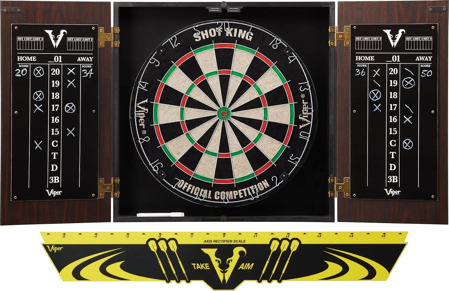 ^Stadium Cabinet Shot King Sisal Bristle Dartboard Play Ready Bundle
