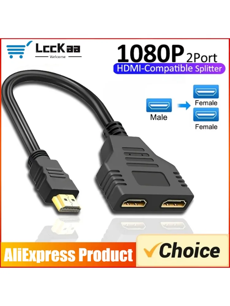 Câble séparateur 1 en 2 sorties, 1080P mâle à femelle, double Port, adaptateur HDTV Compatible HDMI pour ordinateur portable, moniteur TV Box