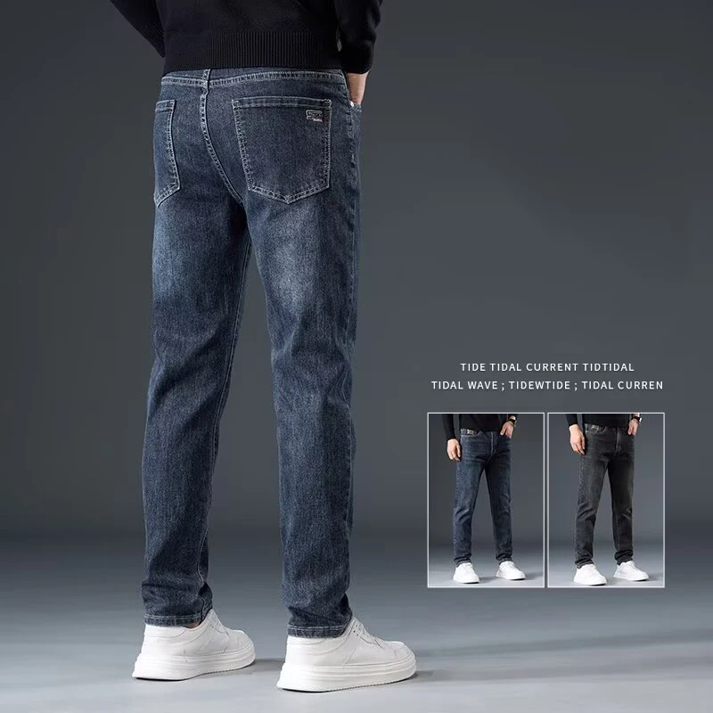 2026 New Men Business Casual Jeans Male Fashion Baggy Straight Leg Stretch Pants Comfortable Wear-resistant Denim Trousers