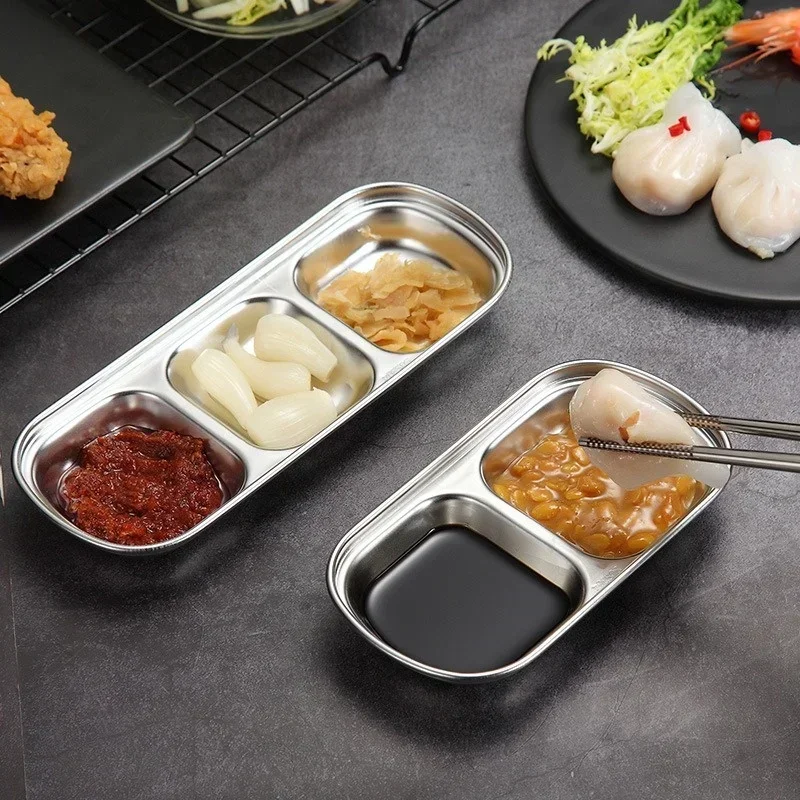 1/2Pcs Stainless Steel Sauce Dish Seasoning Dish Korean Hot Pot Dipping Square Dipper Plate Barbecue Plate Kitchen Tableware
