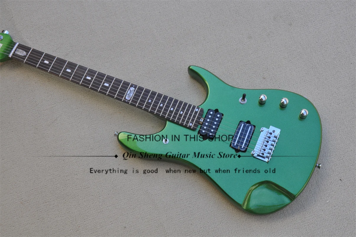 Metal Green ELectric Guitar Rall Guitar Basswood Body Fixed Bridge Rosewood Fingerboard 22 Frets Active Battery