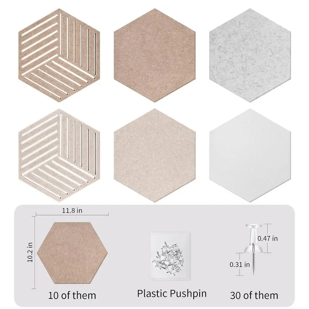 12-inch zeshoekig kurkplankje, zeshoekige gebeds-/visie-pinboards, geluidsisolerende plaat van polyestervezel, vilt-bulletinboard, wanddecoratie