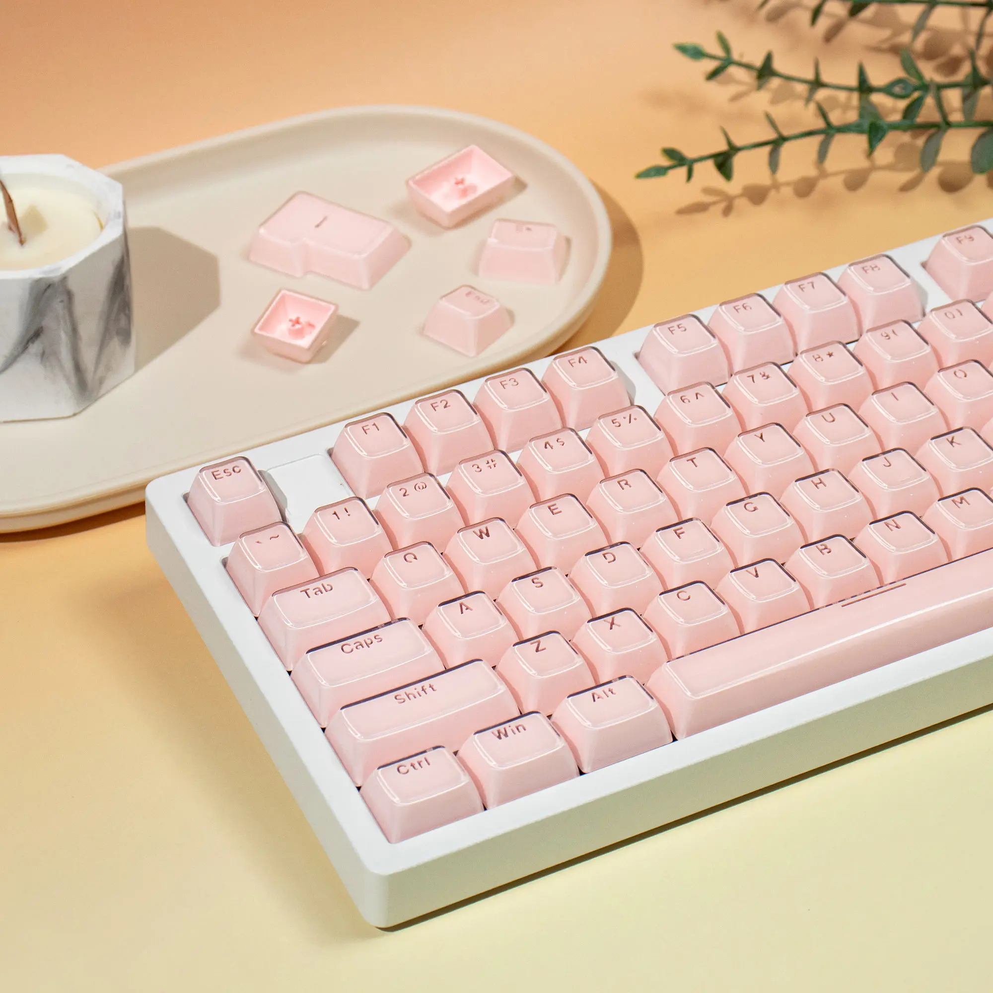 

ASA Profile Pink Translucent Clear RGB Backlit ABS Keycaps Jello Crystal PC Keycaps 136 Keys for MX Switches Mechanical Keyboard