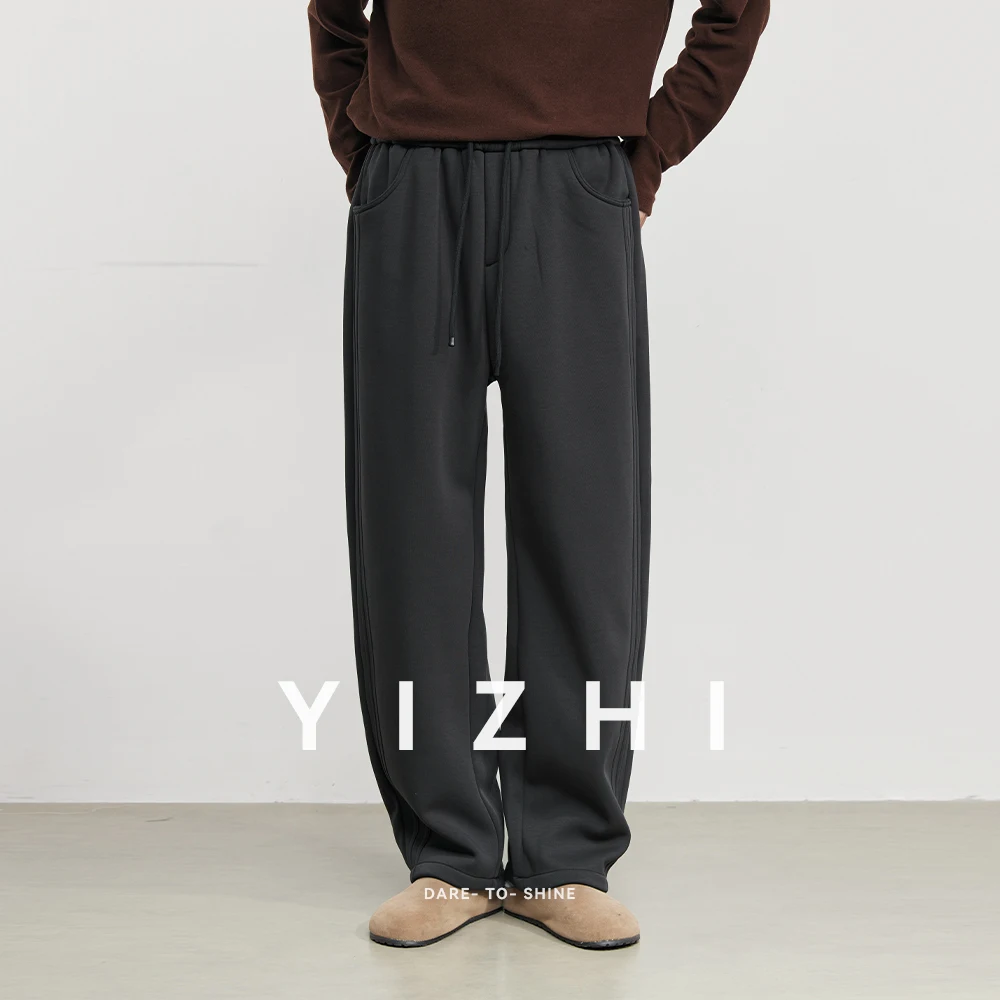 

Модные мужские однотонные спортивные повседневные спортивные штаны, новинка зимы 2025 года, утепленные свободные прямые широкие брюки на флисовой подкладке