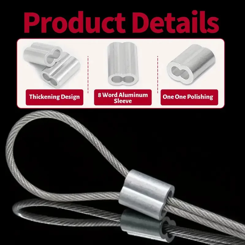 268 Pcs 6 Sizes Aluminum Crimp Ring Ferrule Double Tube Ferrule for Wire Rope Cable End Assortment Kit