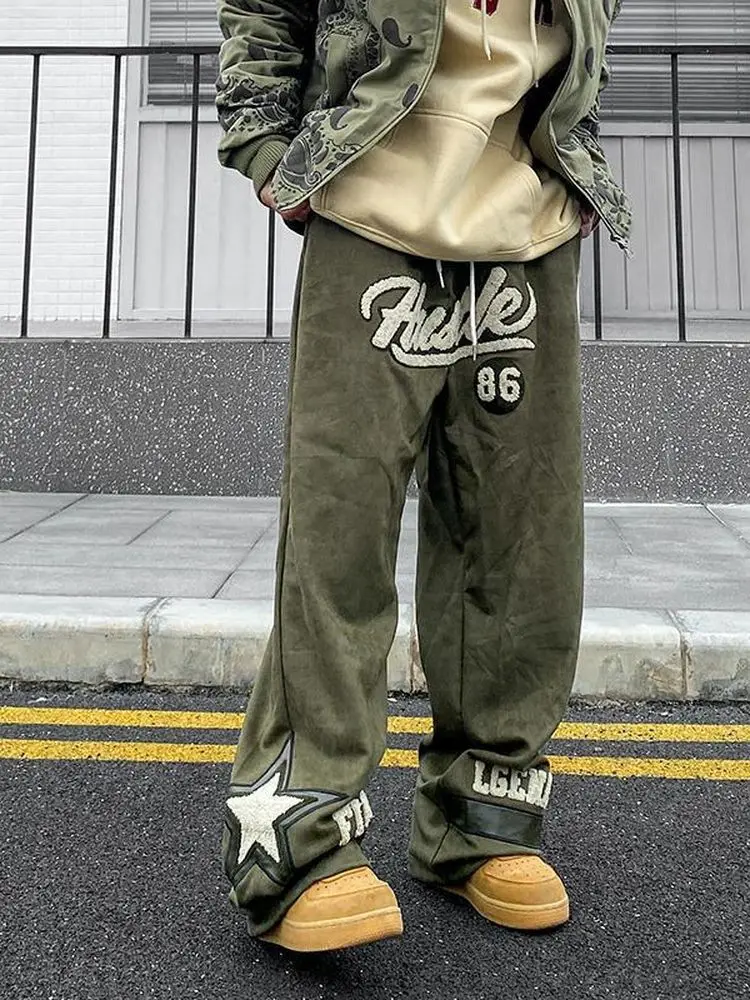 Embroidered casual pants men women straight trousers 2022 spring autumn high street hip-hop style fashion casual wide-leg pants