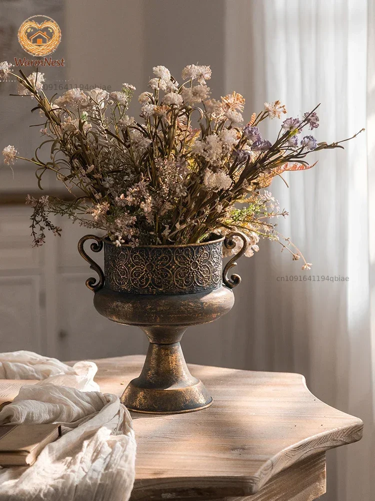 Vintage Bronze Trophy Bowl | Embossed Flower Pattern Pedestal Vase | Royal Home Decor