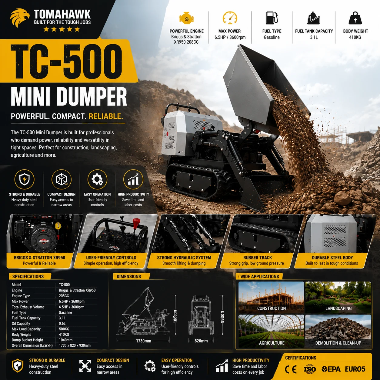Hot Sale Cheap Mini Crawler Dumper Free Shipping All Terrain Rubber Track Small Dump Transport Truck