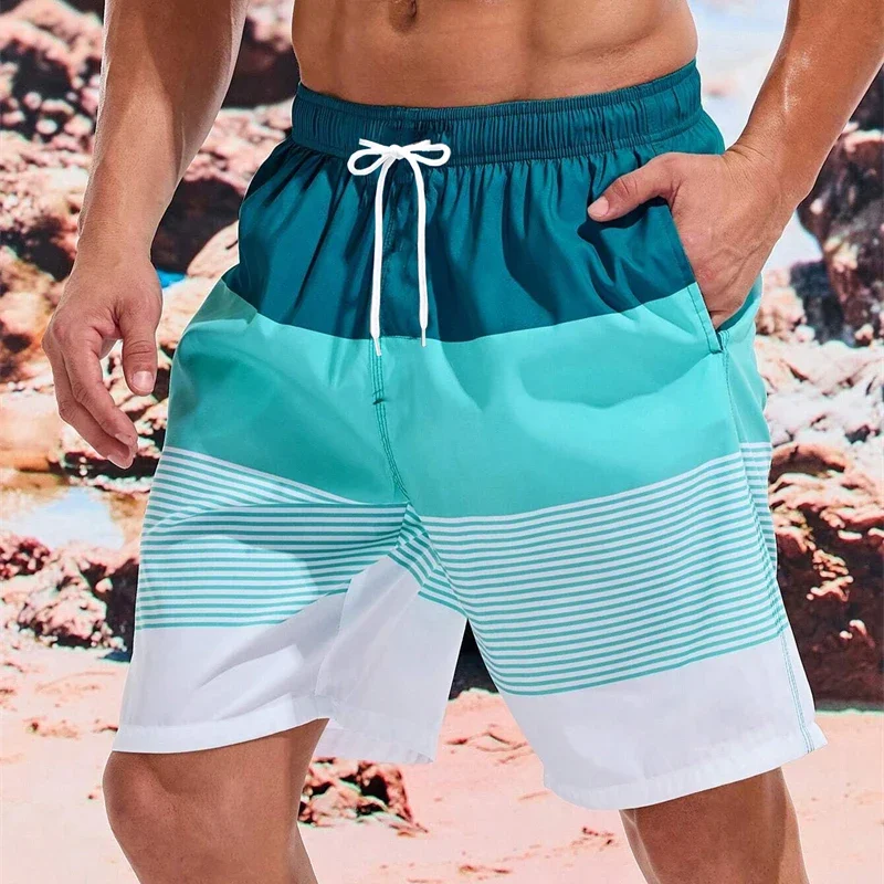 Men's Striped Beach Shorts, Loose Breathable Quick-Drying Sports Surf Shorts, Summer Shortscvz