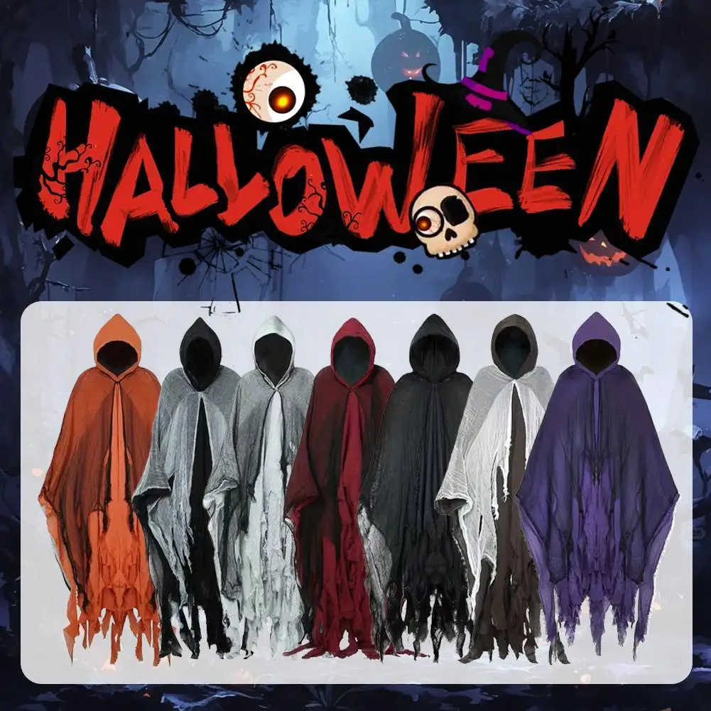 

Witch Costumes Halloween Adult Cloak Hooded Cosplay Costume Cloak Scary Grim Reaper Dress Up Prank Horror Costume Props