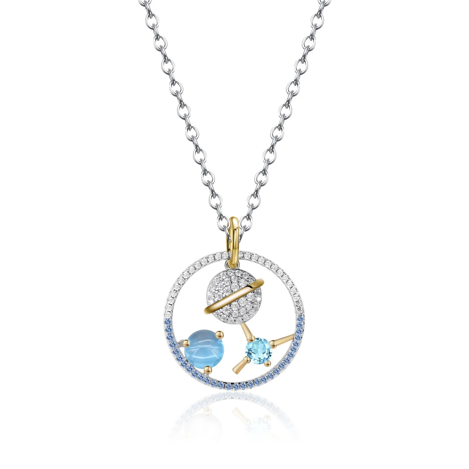

genuine Luxury brand real jewels Natural Moonlight Stone Topaz Necklace Collar Chain 925 Sterling Silver Temperament New Design