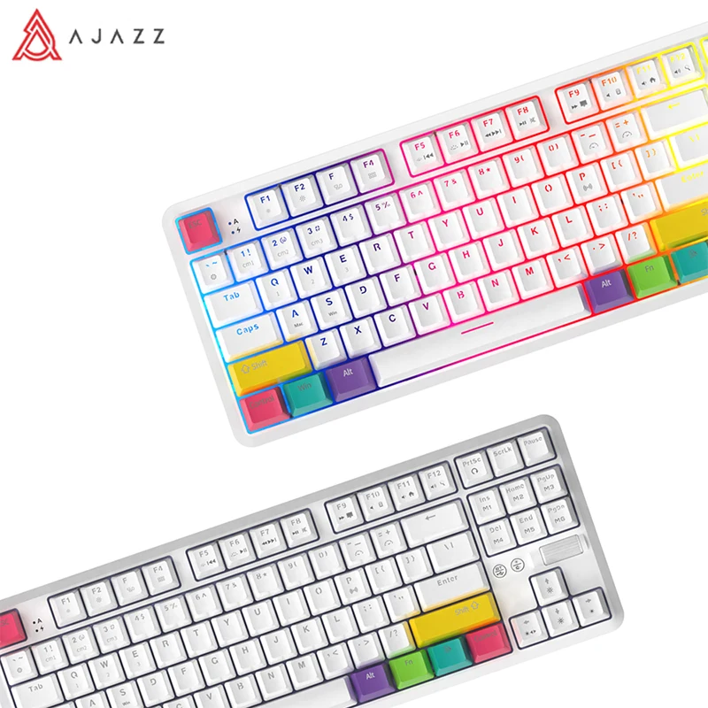 AJAZZ K870T Bluetooth Wireless Keyboard 87 Keys Black Blue Red Brown Switch RGB Backlit Keyboard for Laptop White Black Color