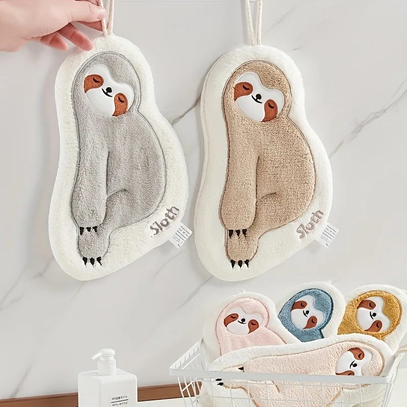 1pc Cute Sloth Pattern Hanging Towel for Kids - Quick-Drying, Absorbent, and Soft - Perfect for Bathroom Accessories