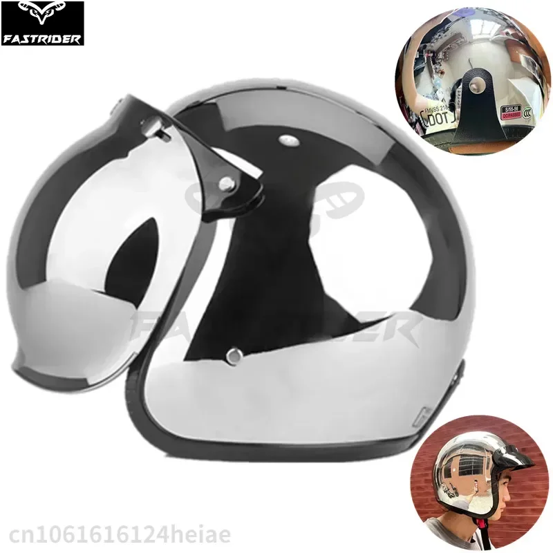 Four Seasons Men's and Women's Retro Motorcycle Helmet Mirror Reflective Silver Plated Half Helmet Cool Motorcycle Hat