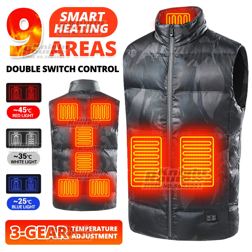 

New 9 Areas Winter Heating Jackets USB Heated Vest Ski Motocross Warm Vest Motorcycle Jacket Thermal Hiking Fashion Clothing Men