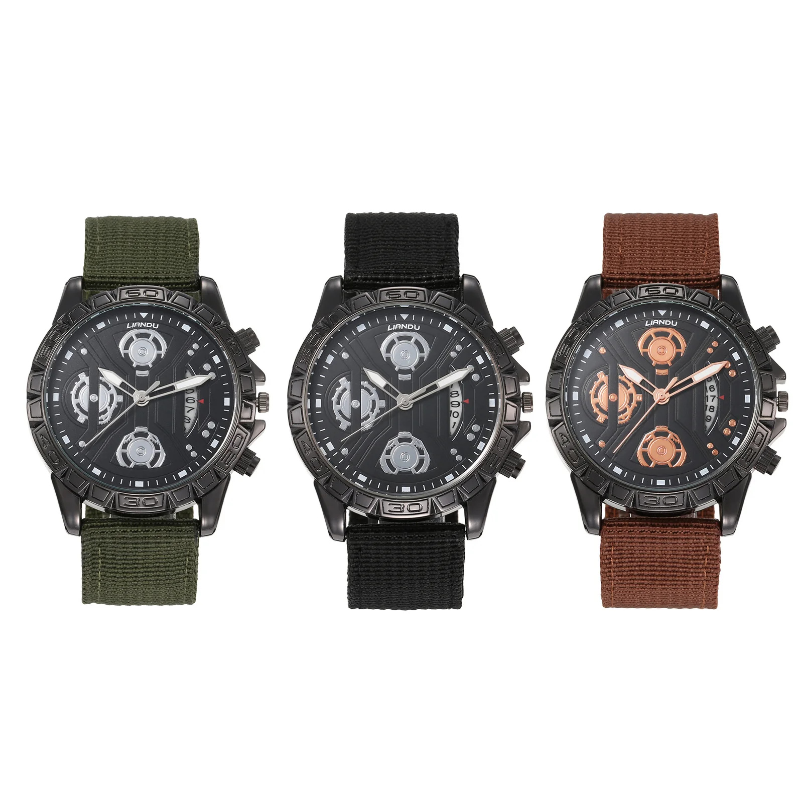 Lancardo Men’s Tactical Military Watch Field Waterproof Date Luminous Watch Hands Large Dial Nylon Braided Youth Sports Watch