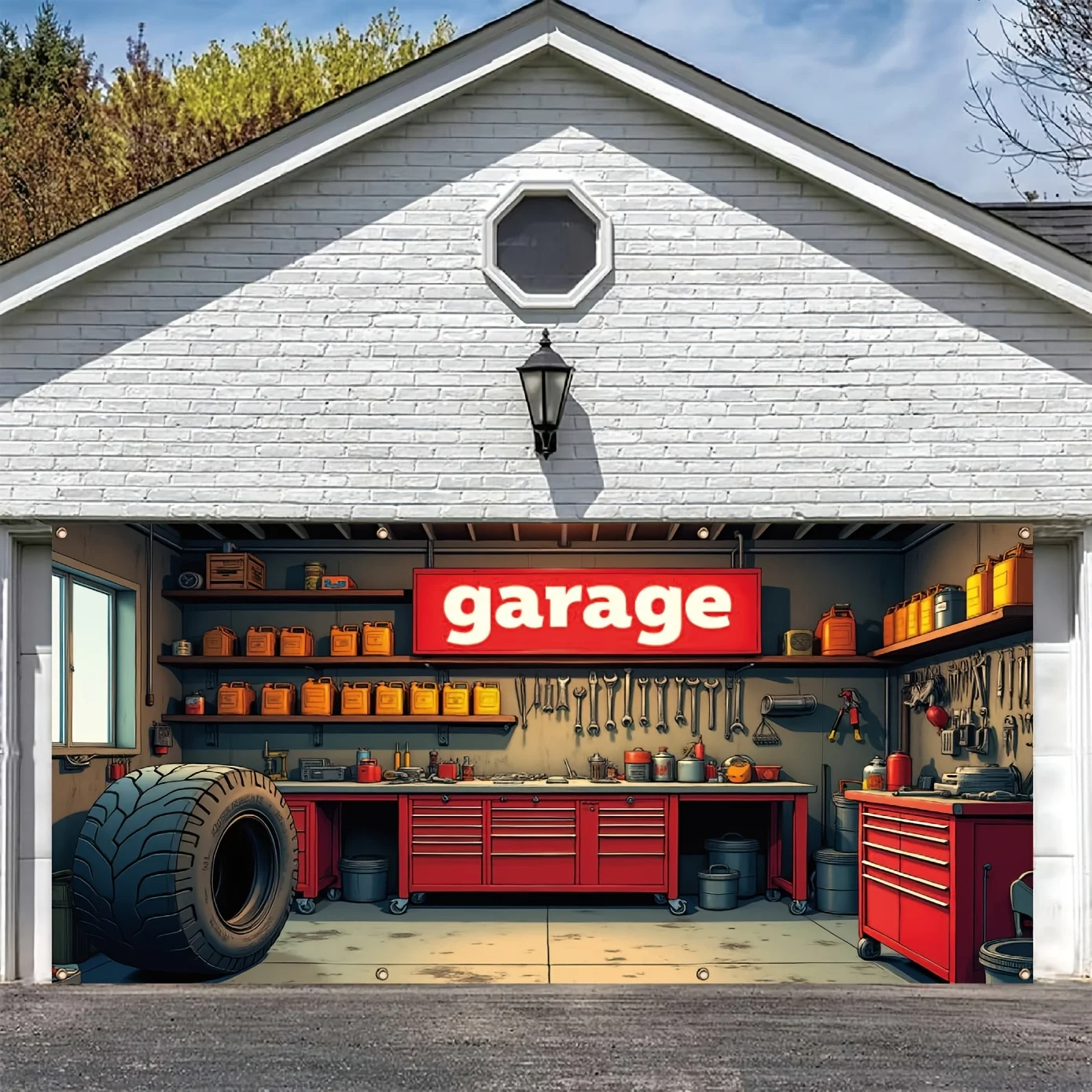 1 ชิ้น, แบนเนอร์โรงรถ, เครื่องมือและยางโรงรถ, วัสดุโพลีเอสเตอร์, เหมาะสำหรับพื้นหลังการถ่ายภาพ