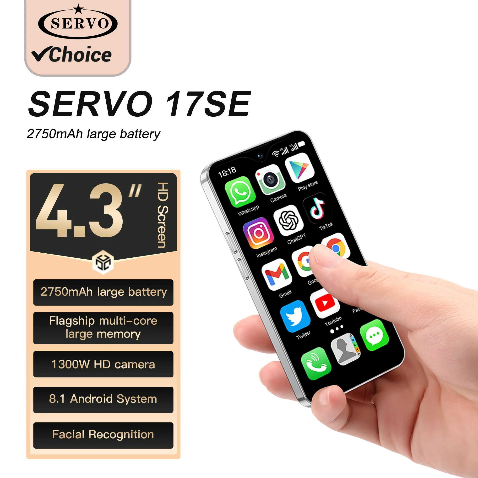 SERVO 17SE Mini Smartphone 16GB ROM Android 8.1 Wifi Dual SIM Standby Play Store 4G LTE 4.3