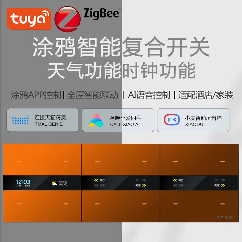 Doodle Smart Zigbee Composite Switch Panel Editing Text Weather Time With Human Body Induction LCD Display