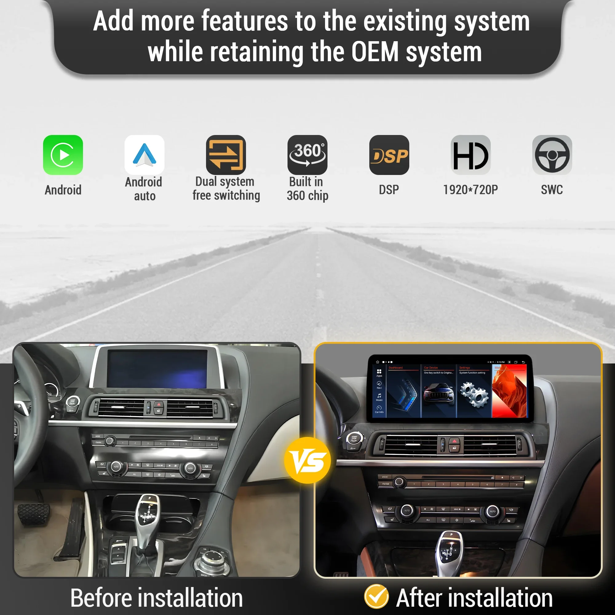 12.3 inch For BMW 6 series F06 F12 F13 2010-2017 Android 14 Car Radio Wireless Bluetooth Carplay Head Unit Snapdragon 680 Screen