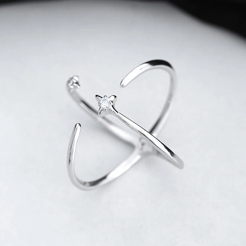 PONYKISS 925 فضة الزركون ستار الصليب افتتاح خواتم للنساء رومانسية غرامة مجوهرات الحد الأدنى الحلو كول اكسسوارات