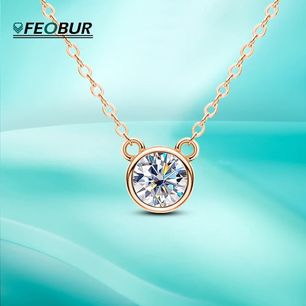 1 Carat D Color VVS1 Bubble Moissanite Pendant Necklaces for Women Bear Shape Bezel Setting Diamond 925 Sterling Silver Jewelry