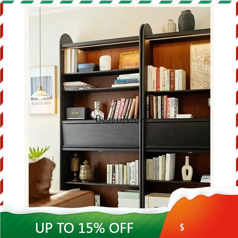 1French Retro Solid Wood Bookcase Entire Wall Free Combination Bookshelf Magazine Cabinet Storage Study Bookcase