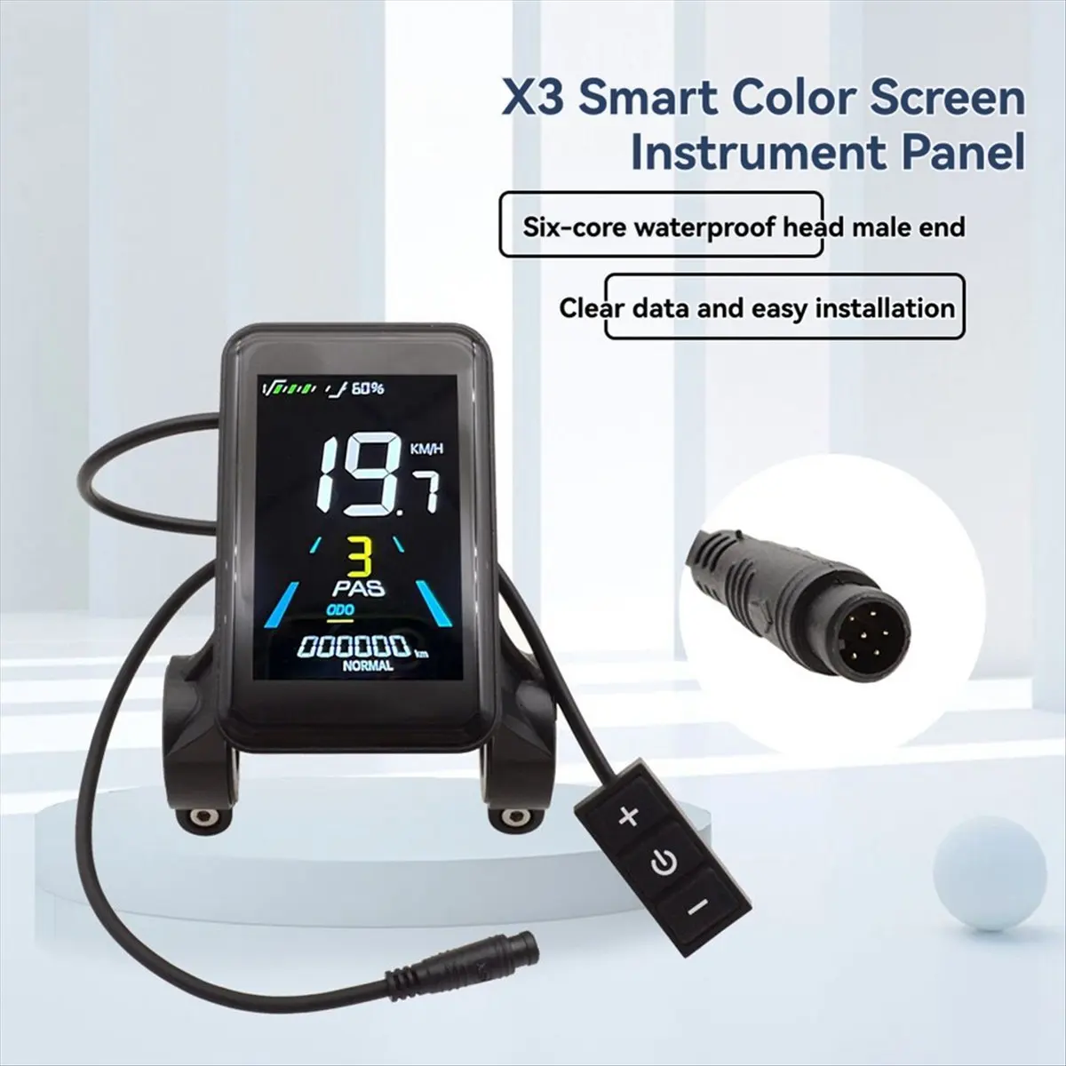 ☶❈＊♥AC1361-Electric Bike LCD Display X3 24V 36V 48V Colorful Display 6pin WaterProof Connection Plug