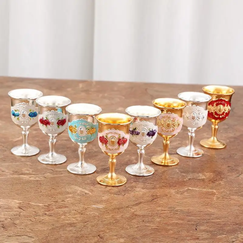 European Retro Metal Mini Goblet Embossed Floral Design Decorative Ornament for Home Entryway Console Table Decor