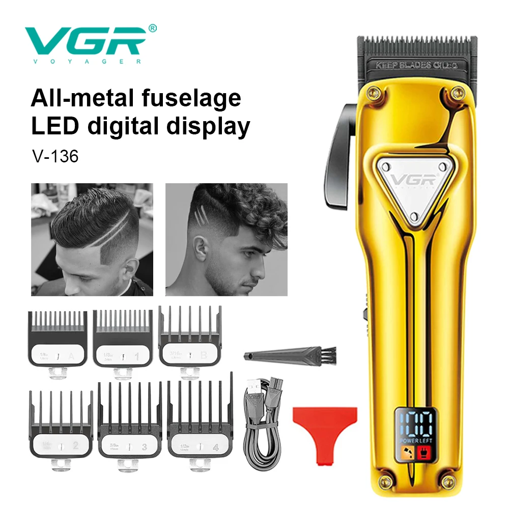 Cortadora de pelo recargable de metal para peluquero profesional eléctrico con cuchilla VGR 136 BLDC para hombres