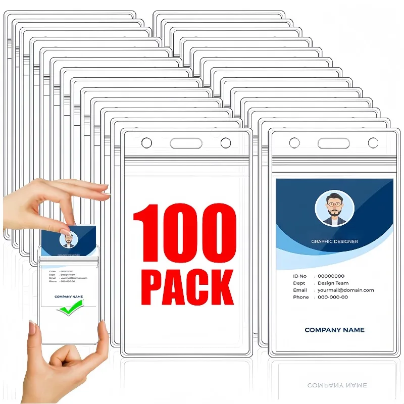 100-1PACK Waterproof Card Holder Name Badge Sleeve ID Card Credit Collect Protectors Case Vertical Sleeve Office School Supplies