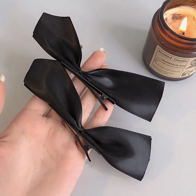 Pinzas para el pelo de cinta blanca y negra para mujer, horquilla lateral con lazo Vintage, pasadores bonitos para niรฑa, tocado, accesorios para el