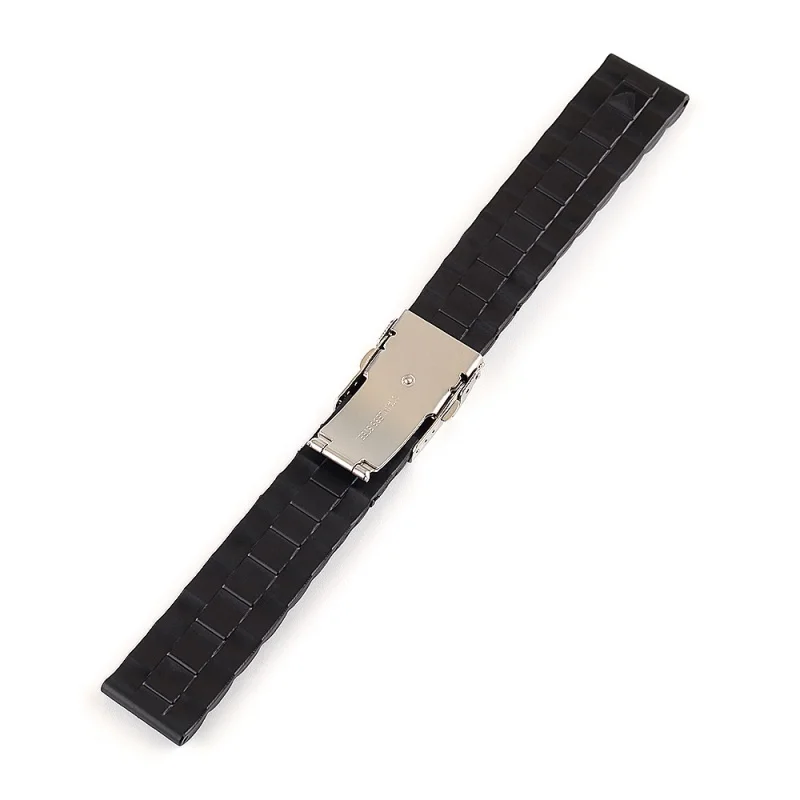 20 مللي متر 22 مللي متر جودة عالية حزام ساعة سيليكون أسود الفولاذ المقاوم للصدأ للطي مشبك ساعة حزام (استيك) ساعة لفرقة مقاومة للماء العالمية