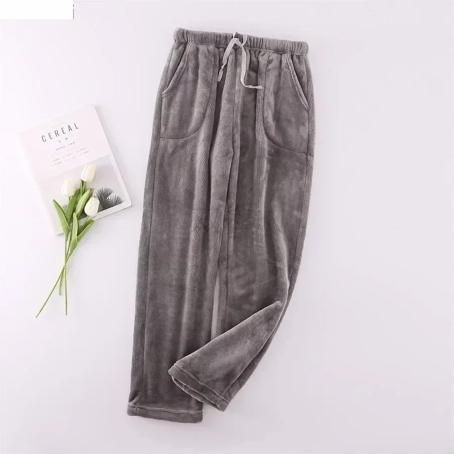 

Men's Home Pants Autumn Winter Thicker Flannel Warm Casual Pants Japanese Style Coral Fleece Trousers Sleep Bottoms for Men