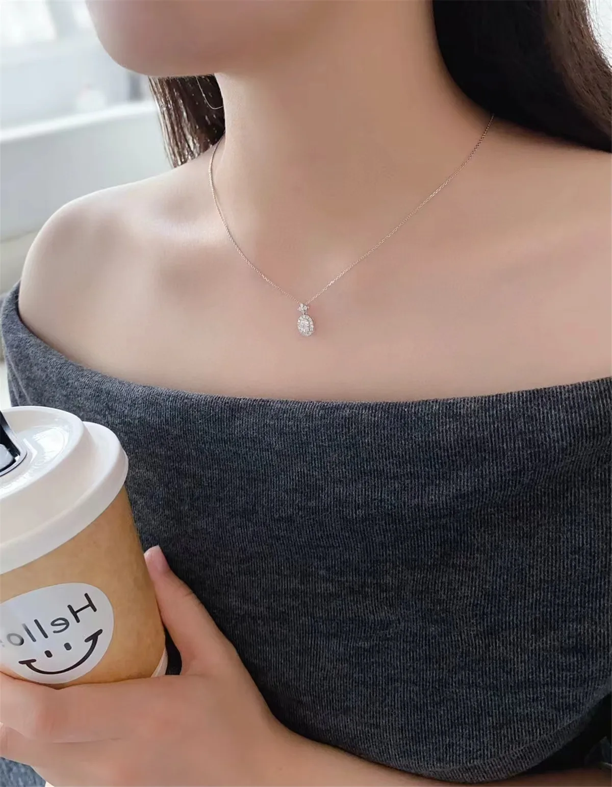 14K الذهب الصلبة الذهب الحقيقي مختبر نمت الماس البيضاوي 0.5CT قلادة غرامة مجوهرات الماس قلادة مخصصة بالجملة