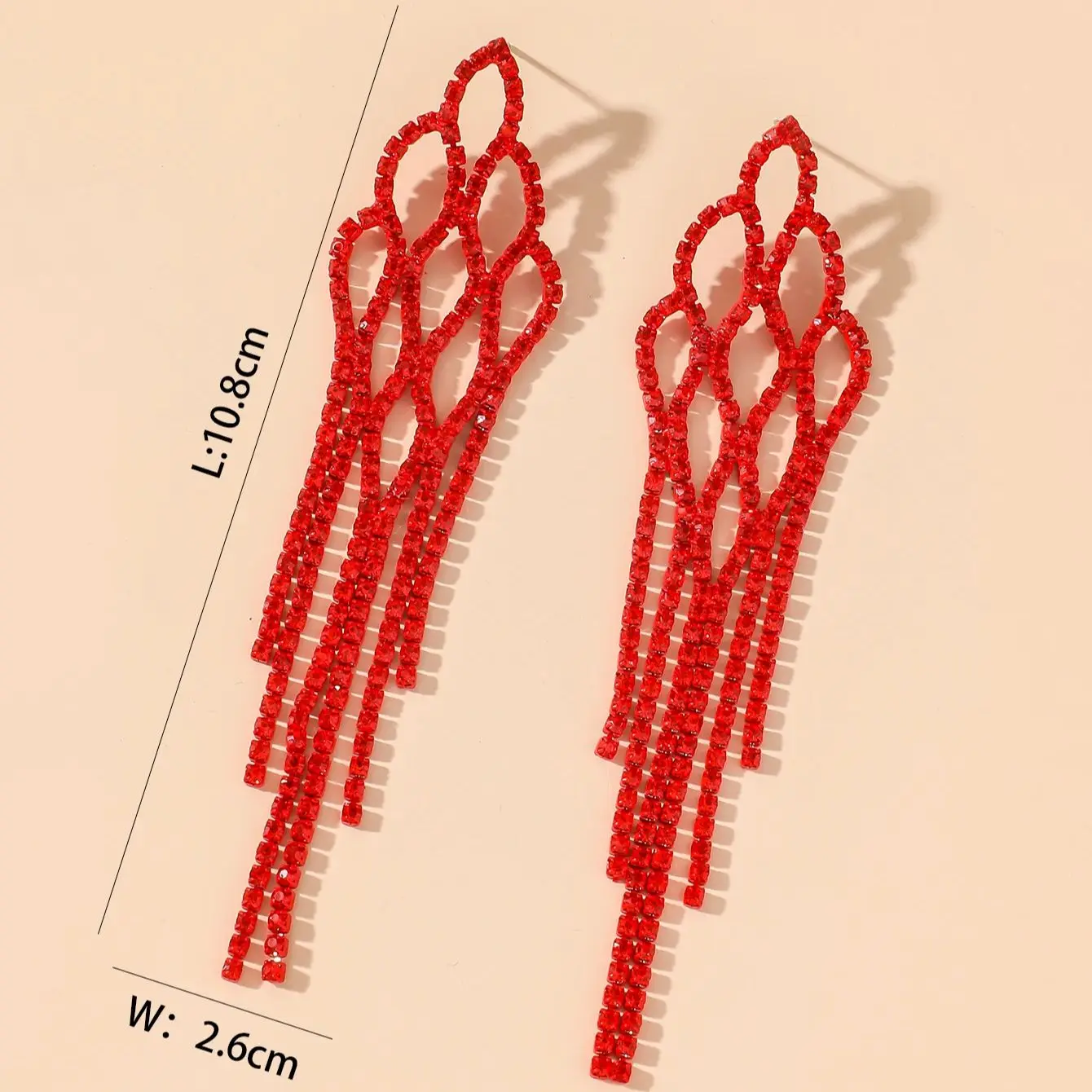 2024 New Luxury Red Long Tassel Earrings for Women Bridal Dangle Earrings Full Rhinestone Party Earring Wedding Jewelr