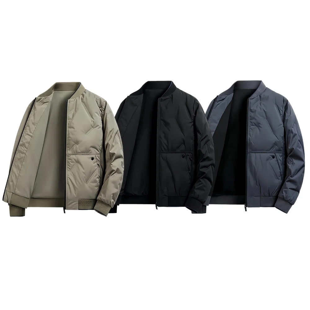 

Men's down jacket, luxury cotton-lined jacket, baseball collar, lightweight net buckle jacket, thick and warm leather coat