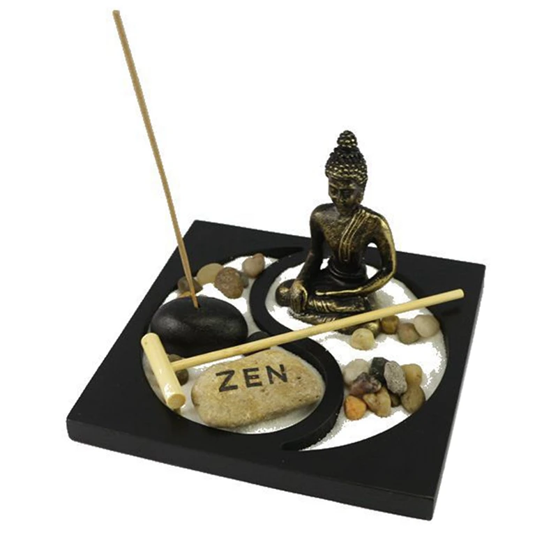 

Zen Style Buddha Sand Tray,Desktop Zen Sand Garden Meditating Buddha Statue Kit For Home Office Decor