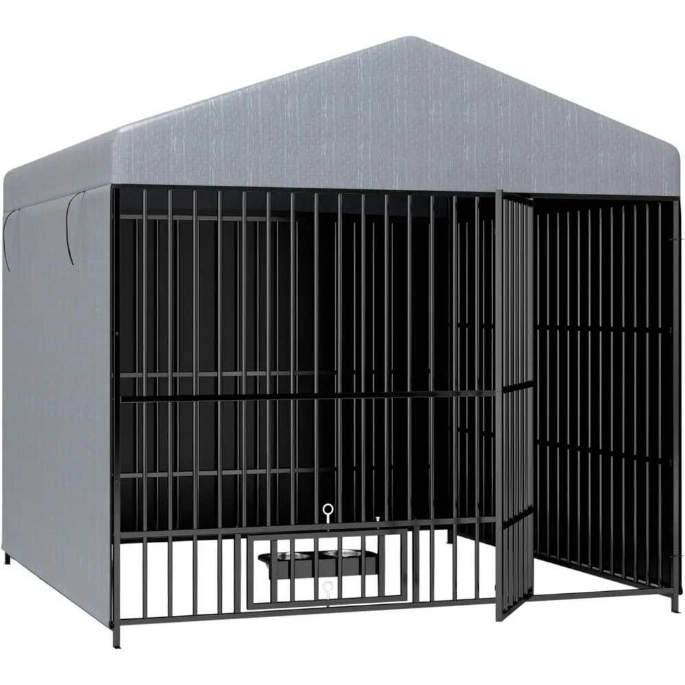 Metal Pet Pens Animal Hutch Run Chain Link Coop Fence House W/Waterproof Cover Roof,  Dogs Enclosure