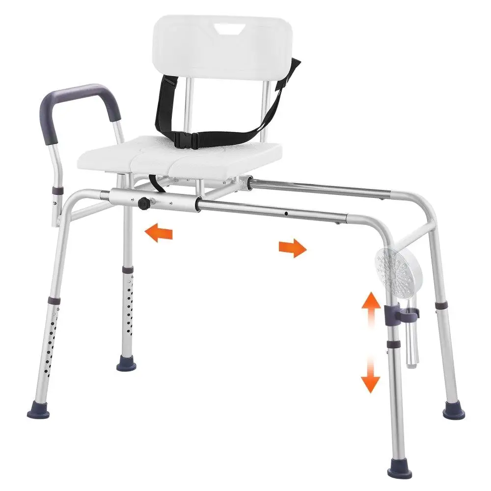 

Sliding Tub Transfer Bench Shower Chair with Reversible Backrest and Cut Out Seat for Easy Mobility