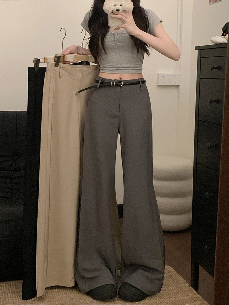 Spring Summer New Design Wide Leg Pants Women's Casual Loose  Color Drapey Trendy High Waist Long Commute Style
