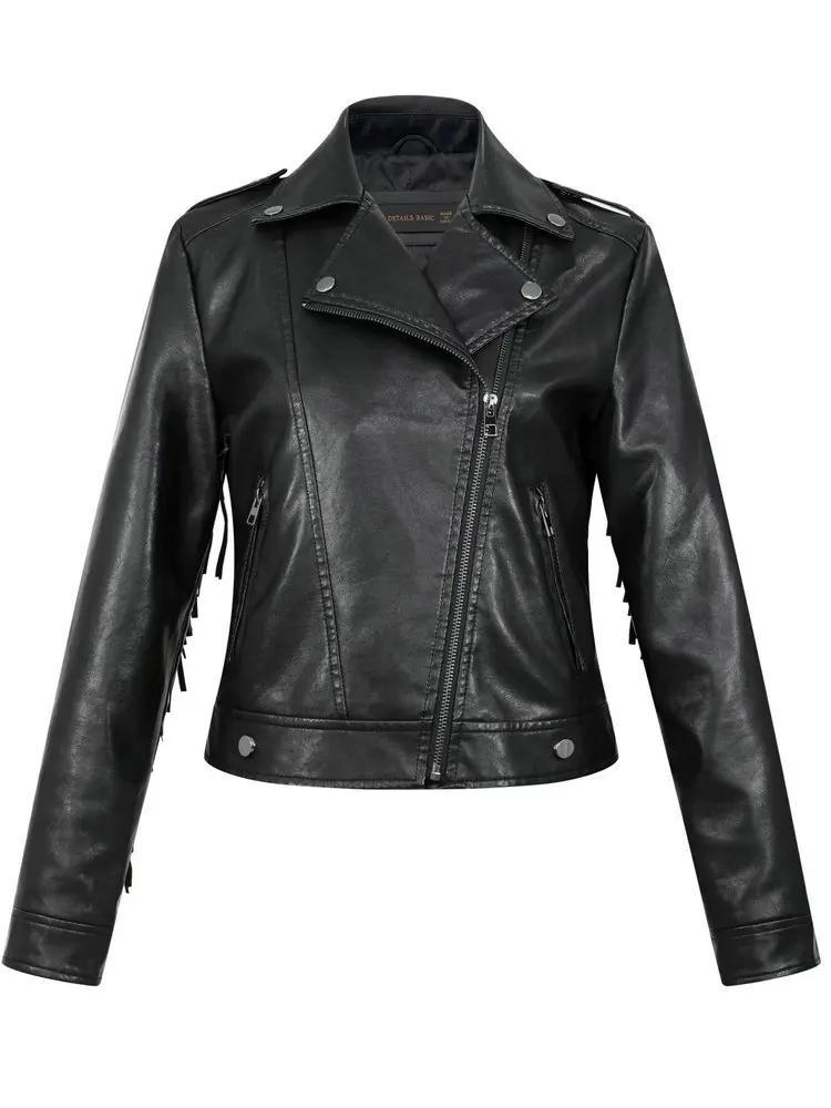 Jaquetas de couro de carneiro vintage feminino, casacos de rua femininos, borla PU, preto, marrom, casacos punk, outono, inverno, 2022