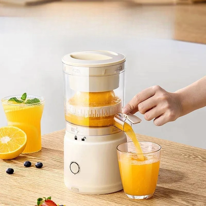 Portable Electric Orange Juicer Semi Manual Household Juice Press Machine for Fresh Fruit Beige