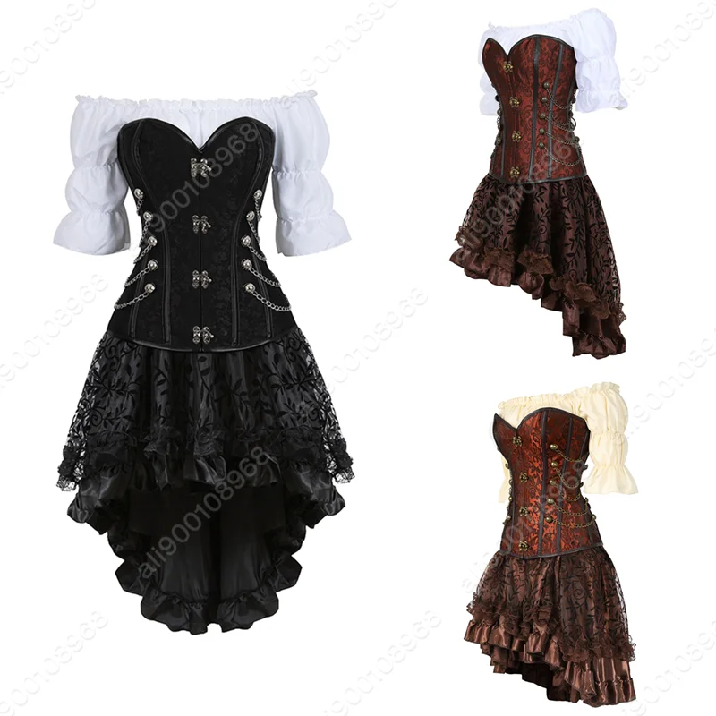 Steampunk-Korsettkleider für Damen, Retro-Piratenkorsett-Kostüm, Gothic-Overbust-Korsett, Bustiers, Halloween-Kostüm, Übergröße