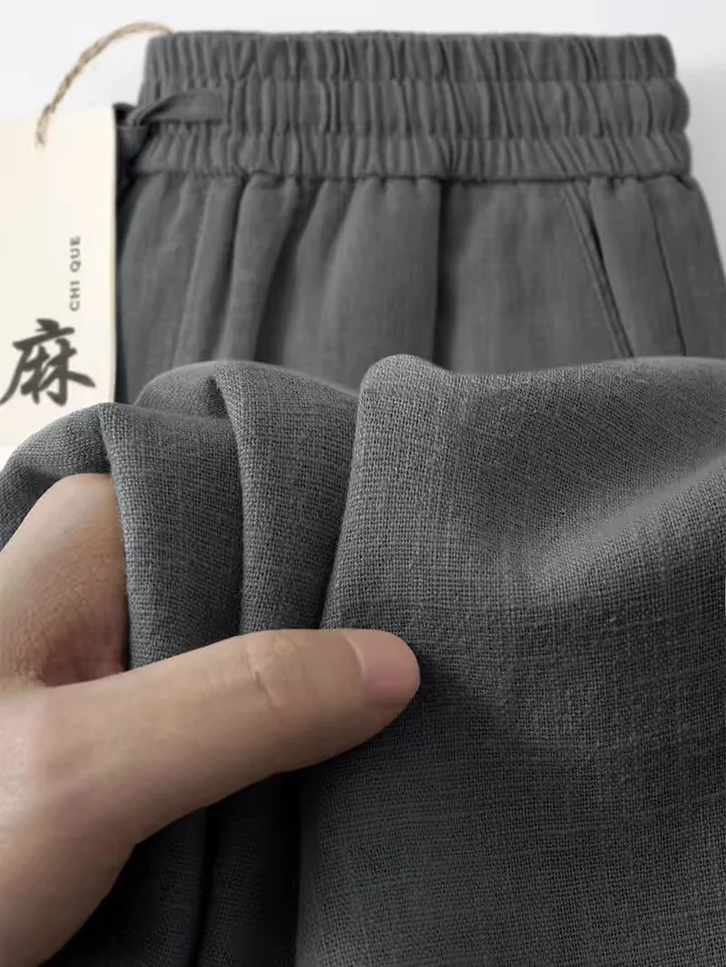 

Мужские летние брюки из высококачественного хлопка и льна, свободного прямого кроя, тонкие, повседневные, цвета угольный серый.