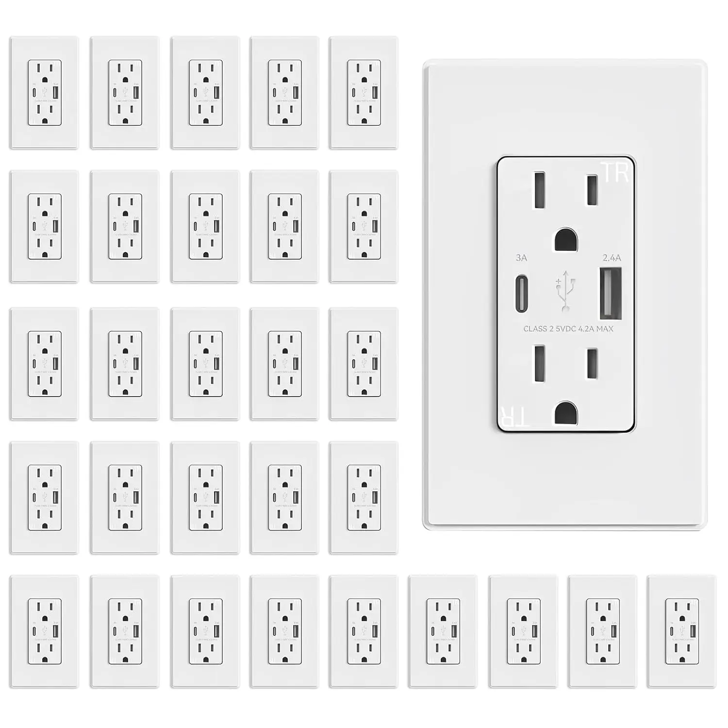 

USB Charger Wall Outlet, USB Receptacle with USB A
